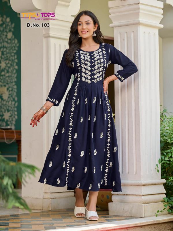 Tips And Tops Lakhnavi Embroidery Long Kurti Collection